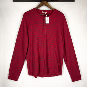 Marine Layer Men’s Double Knit Stripes Henley Long Sleeve Rhubarb Large NWT $84